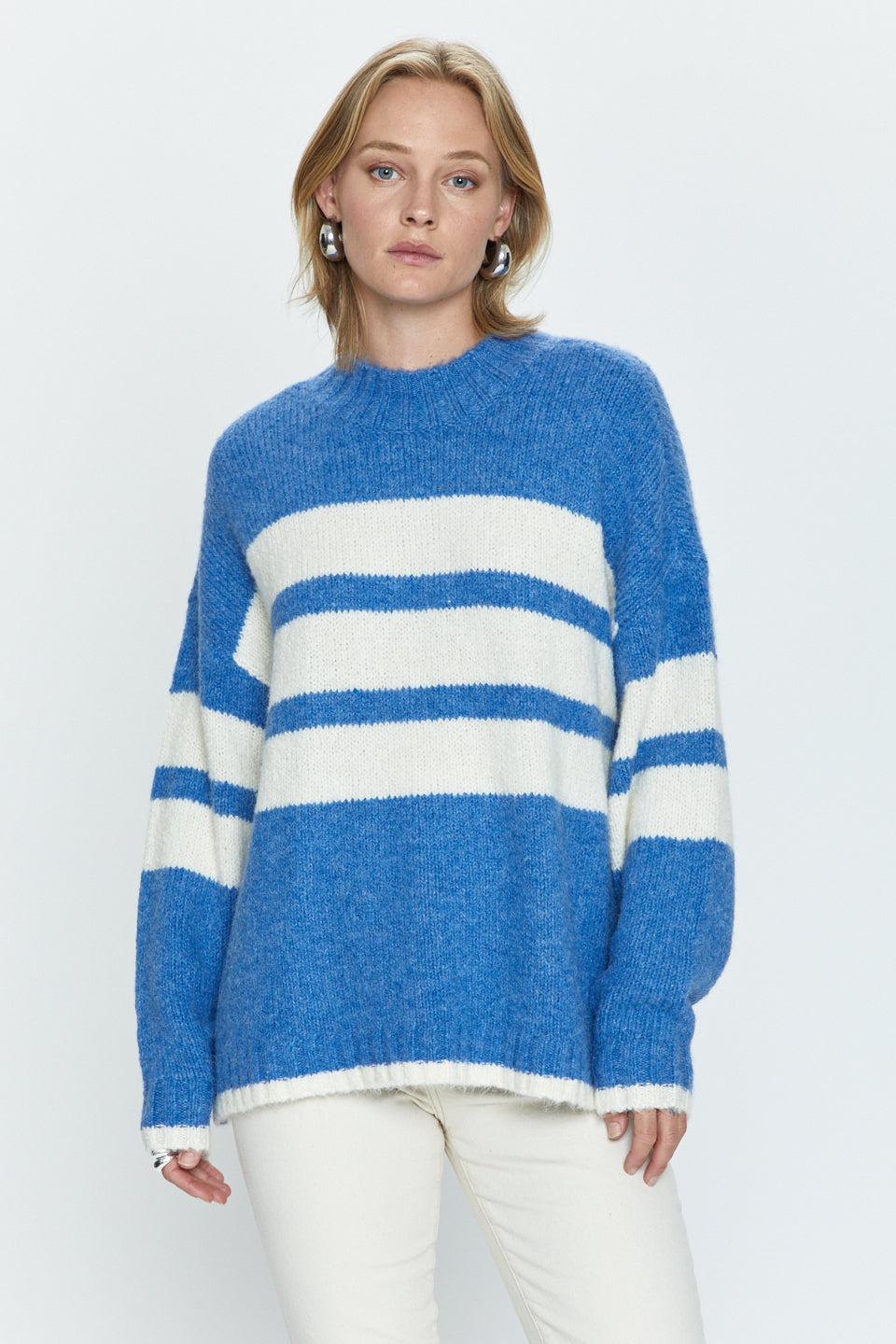 Carlen Mock Neck Sweater	Campanula - White Stripe
            
              Sale